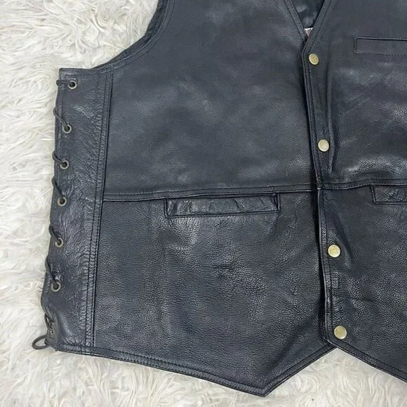 Vintage Vance Leathers Men’s Black Leather Biker Vest Maddog Patched Men’s XXL